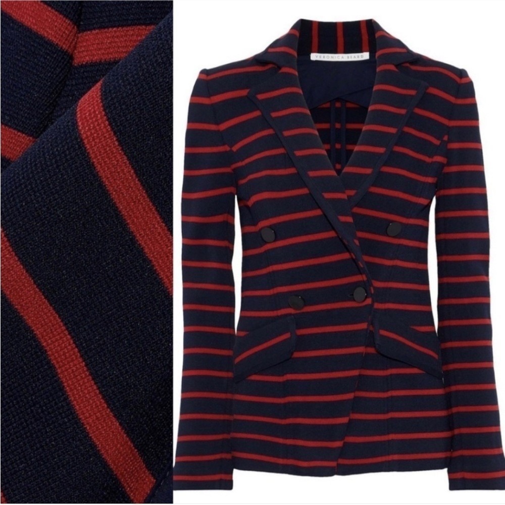 Veronica Beard Fontana Dickey Blazer Women's Medium Navy Red Striped Knit USA - Picture 3 of 16